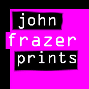A logo for John Frazer prints. Black and purple square.
