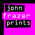 A logo for John Frazer prints. Black and purple square.